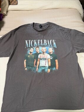 Gildan Nickelback Graphic Tee - Charcoal with Light Blue Print
